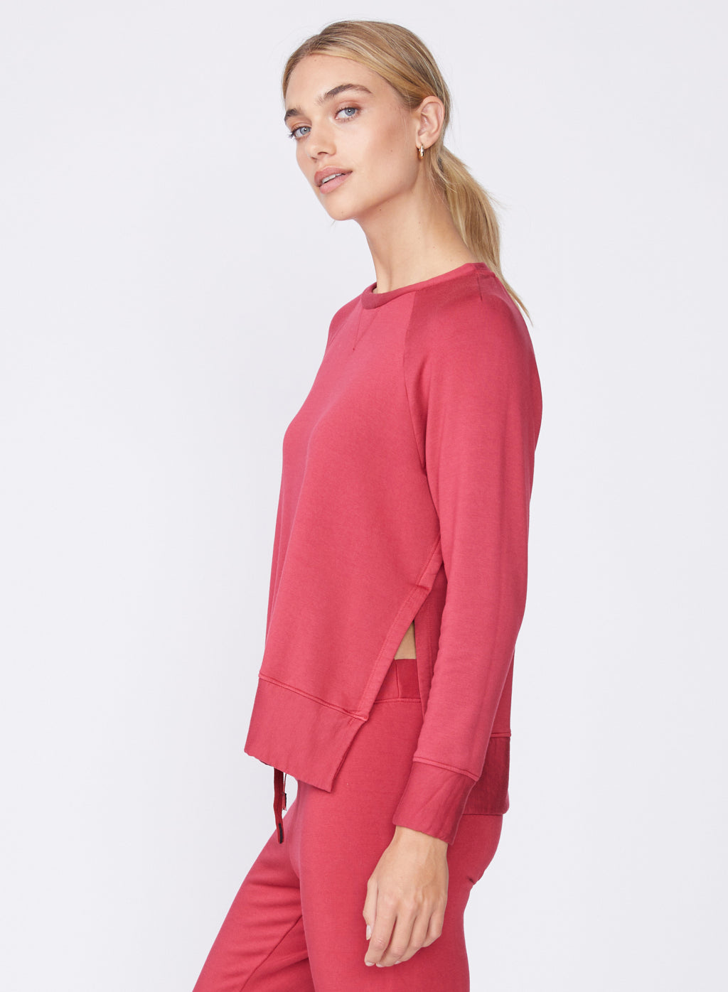 red side slit sweatshirt