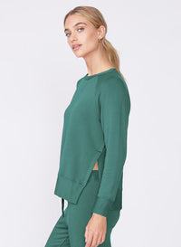 Softest Fleece Raglan Side Slit Sweatshirt in Rainforest- side slit