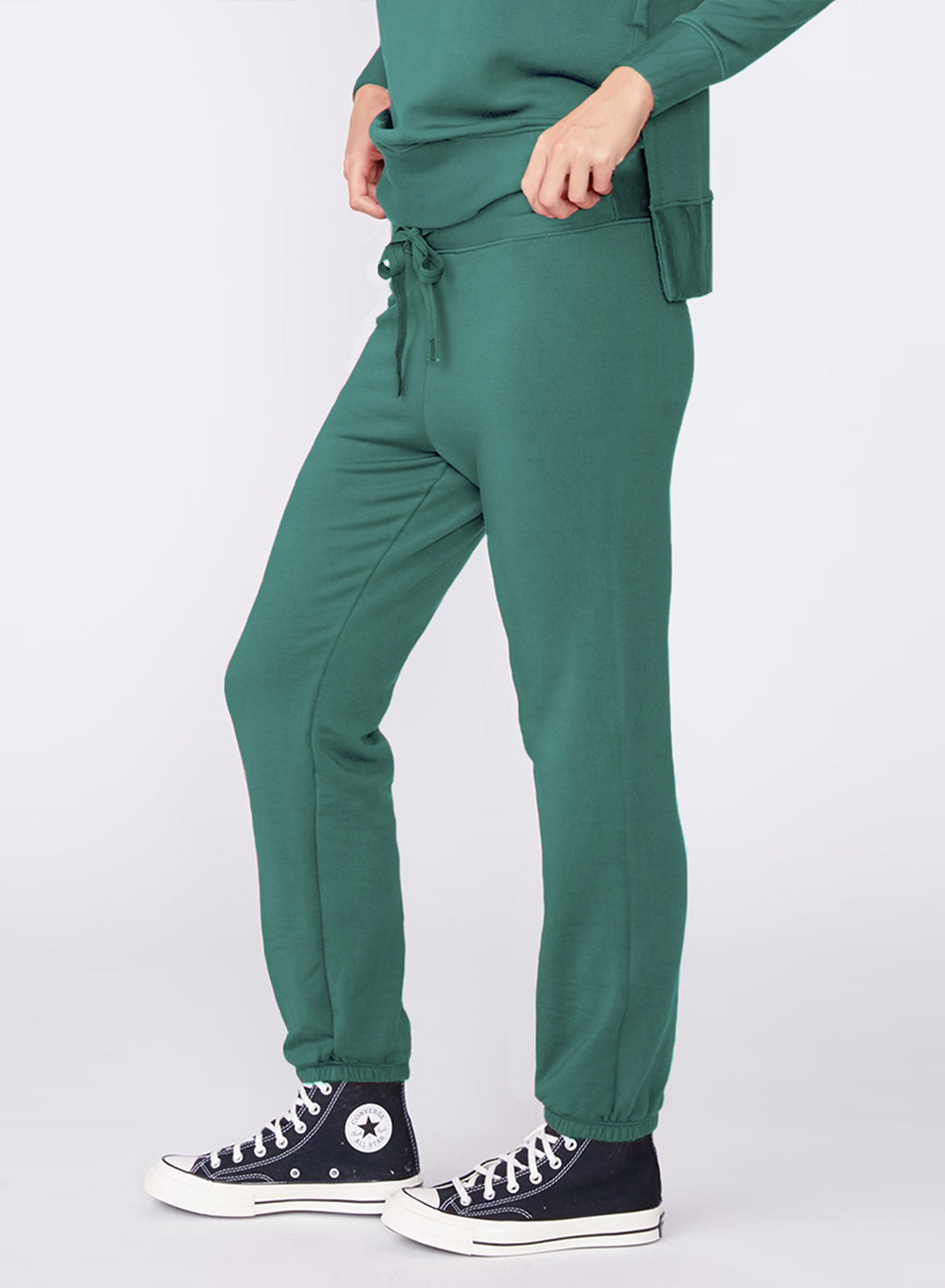 Softest Fleece Drawstring Sweatpant in Rainforest-side 3/4