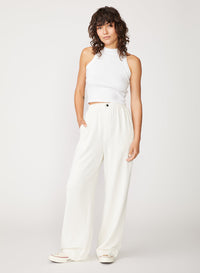 cream fleece snap wide leg pant