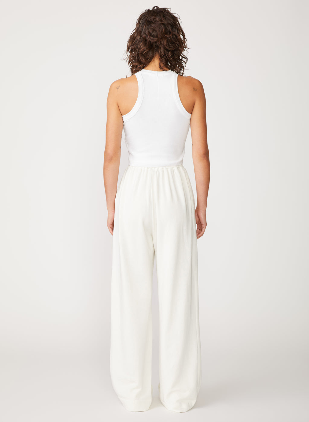 cream fleece snap wide leg pant