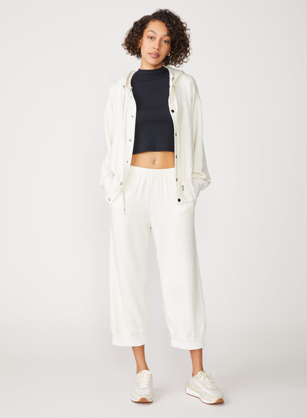 cream fleece wide leg pull on pant