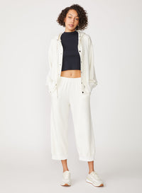 cream fleece wide leg pull on pant