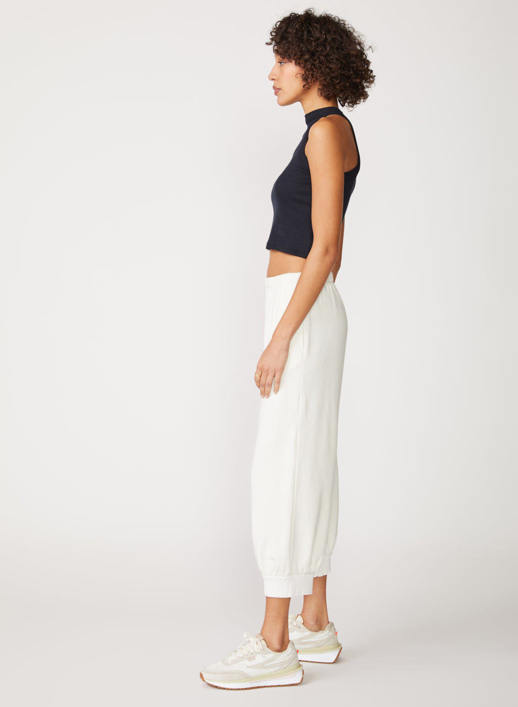 cream fleece wide leg pull on pant