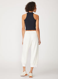 cream fleece wide leg pull on pant