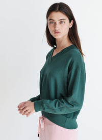 Softest Fleece High V-Neck Pullover in Rainforest-side