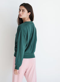 Softest Fleece High V-Neck Pullover in Rainforest- side/ back 3/4