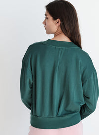 Softest Fleece High V-Neck Pullover in Rainforest-back