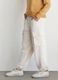 Softest Fleece Cargo Jogger in Cream-side