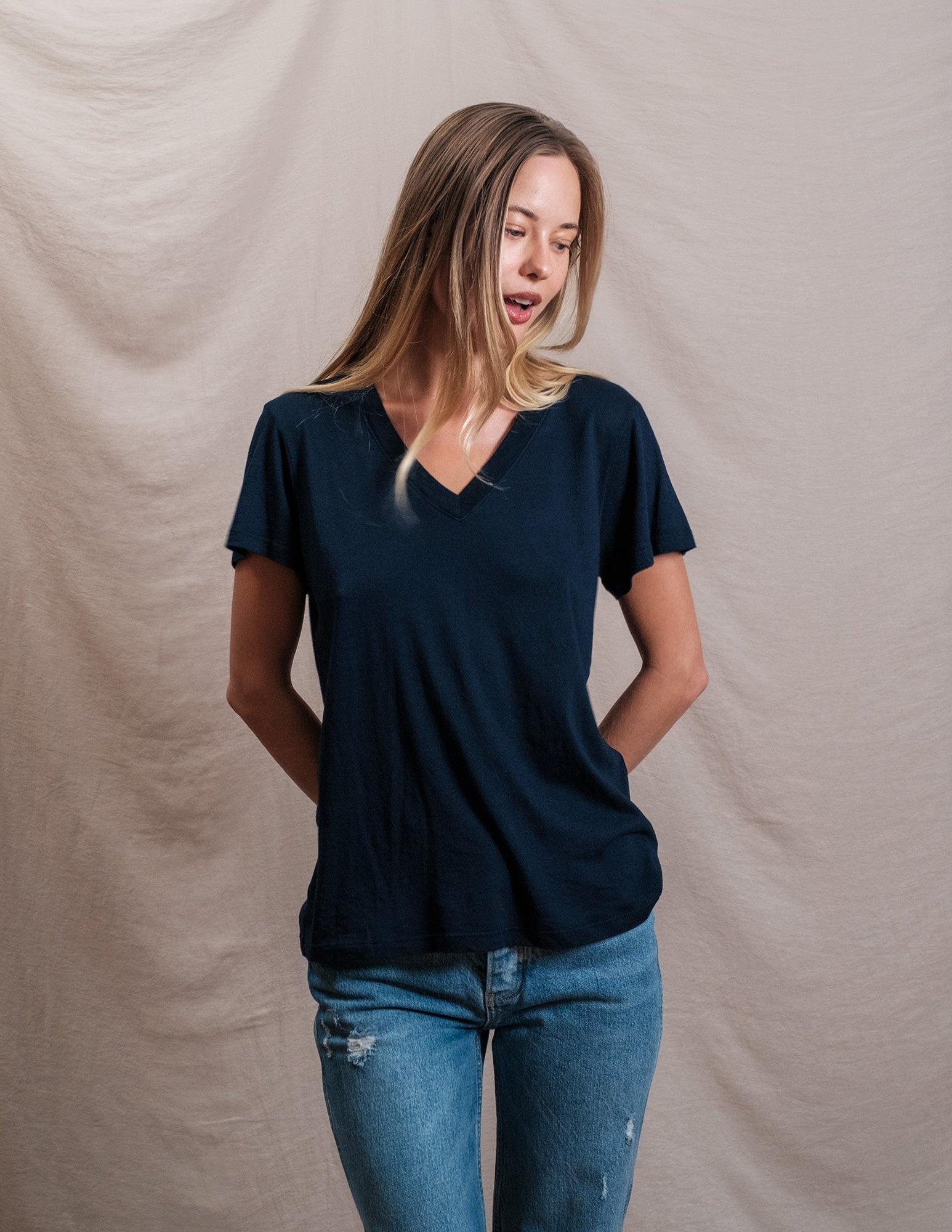 Butter Soft Short Sleeve V Neck in Navy