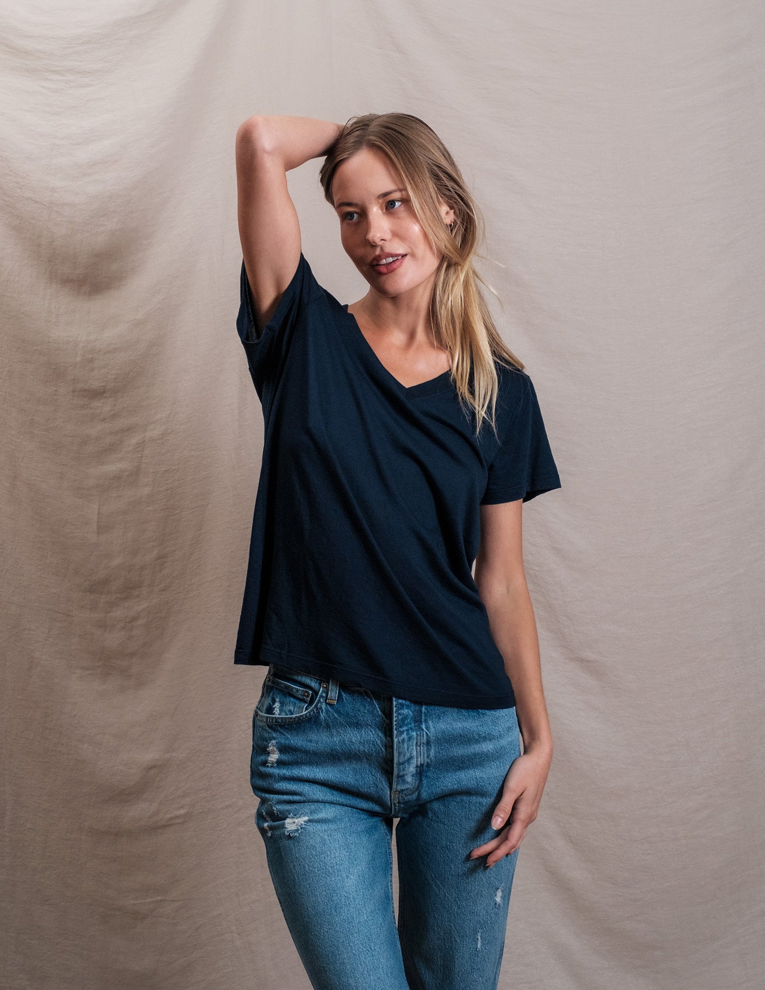 Butter Soft Short Sleeve V Neck in Navy