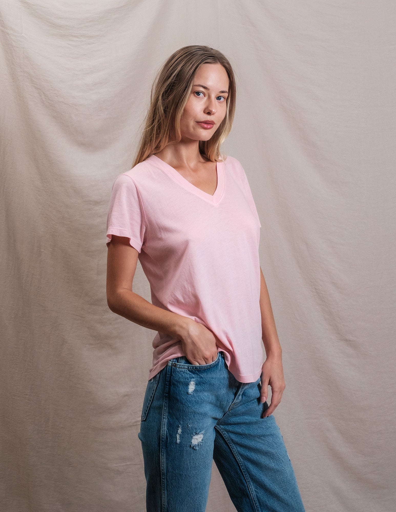 Butter Soft Short Sleeve V Neck in Blush