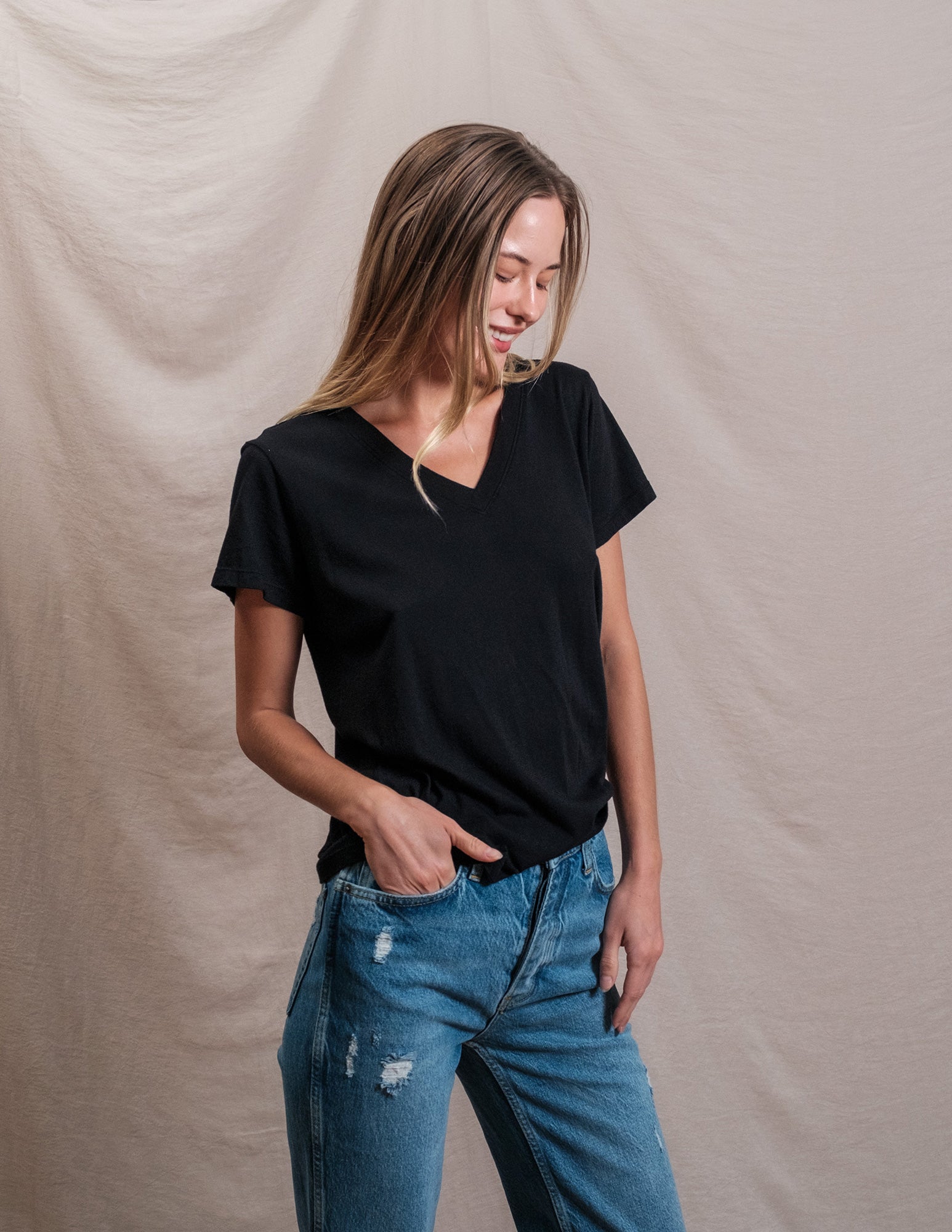 Butter Soft V-Neck in Black