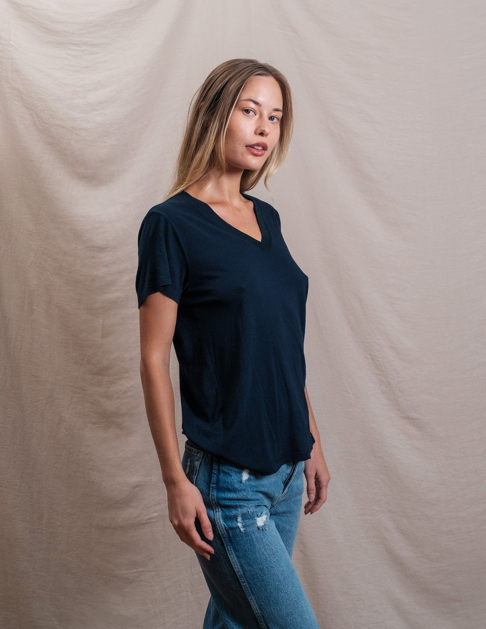 Butter Soft V-Neck in Midnight Blue