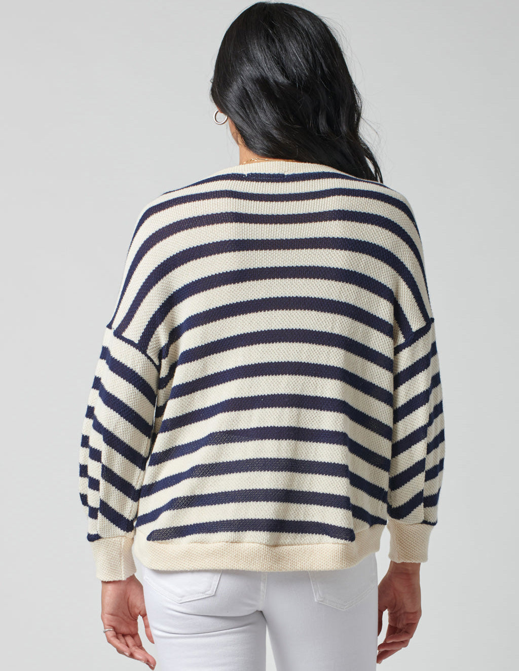 Sweater Knit Stripe Pique Pullover in New Navy