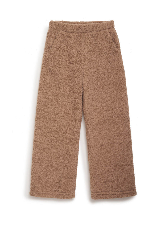 tan double-faced sherpa palazzo pant