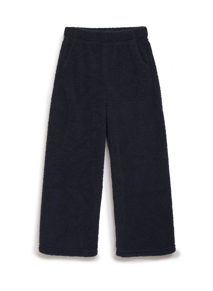 navy double-faced sherpa palazzo pant