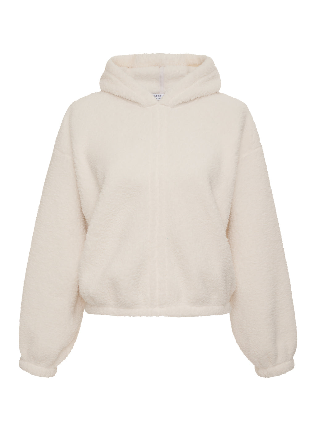 cream double faced sherpa hoodie pullover - front flat lay