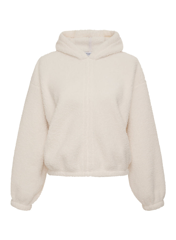 cream double faced sherpa hoodie pullover - front flat lay