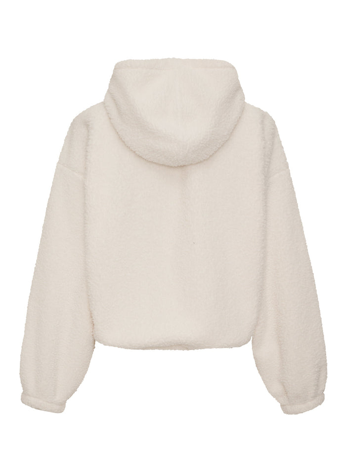 cream double faced sherpa hoodie pullover - back flat lay