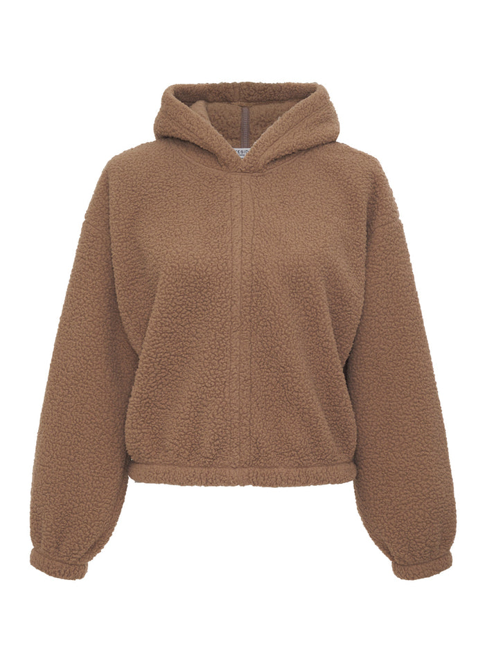 mocha double faced sherpa hoodie pullover - front flat lay