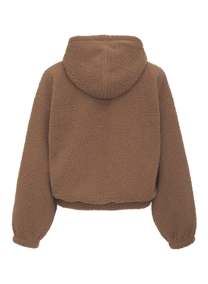 mocha double faced sherpa hoodie pullover - back flat lay