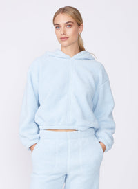 Stateside Double Face Sherpa Cinched Hoodie in Winter Sky - front close up