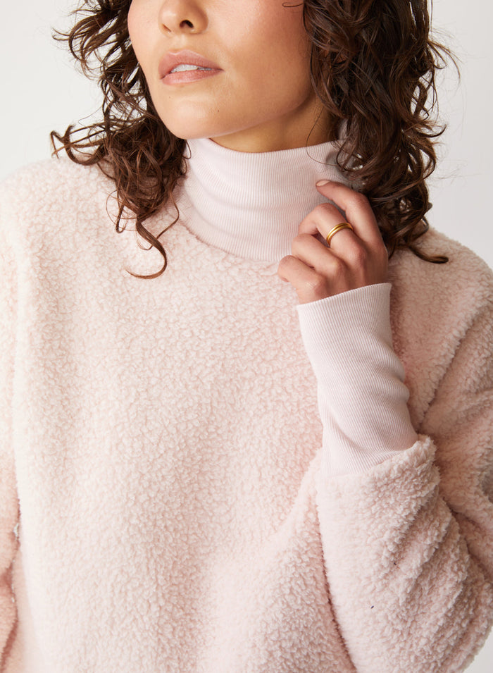 pink sherpa mock neck