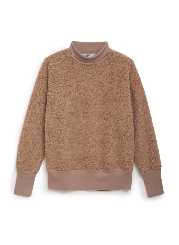 tan sherpa turtleneck pullover