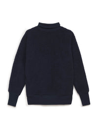 blue sherpa turtleneck pullover