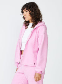 pink double-faced sherpa zip hoodie