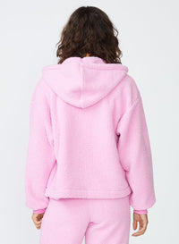 pink double-faced sherpa zip hoodie