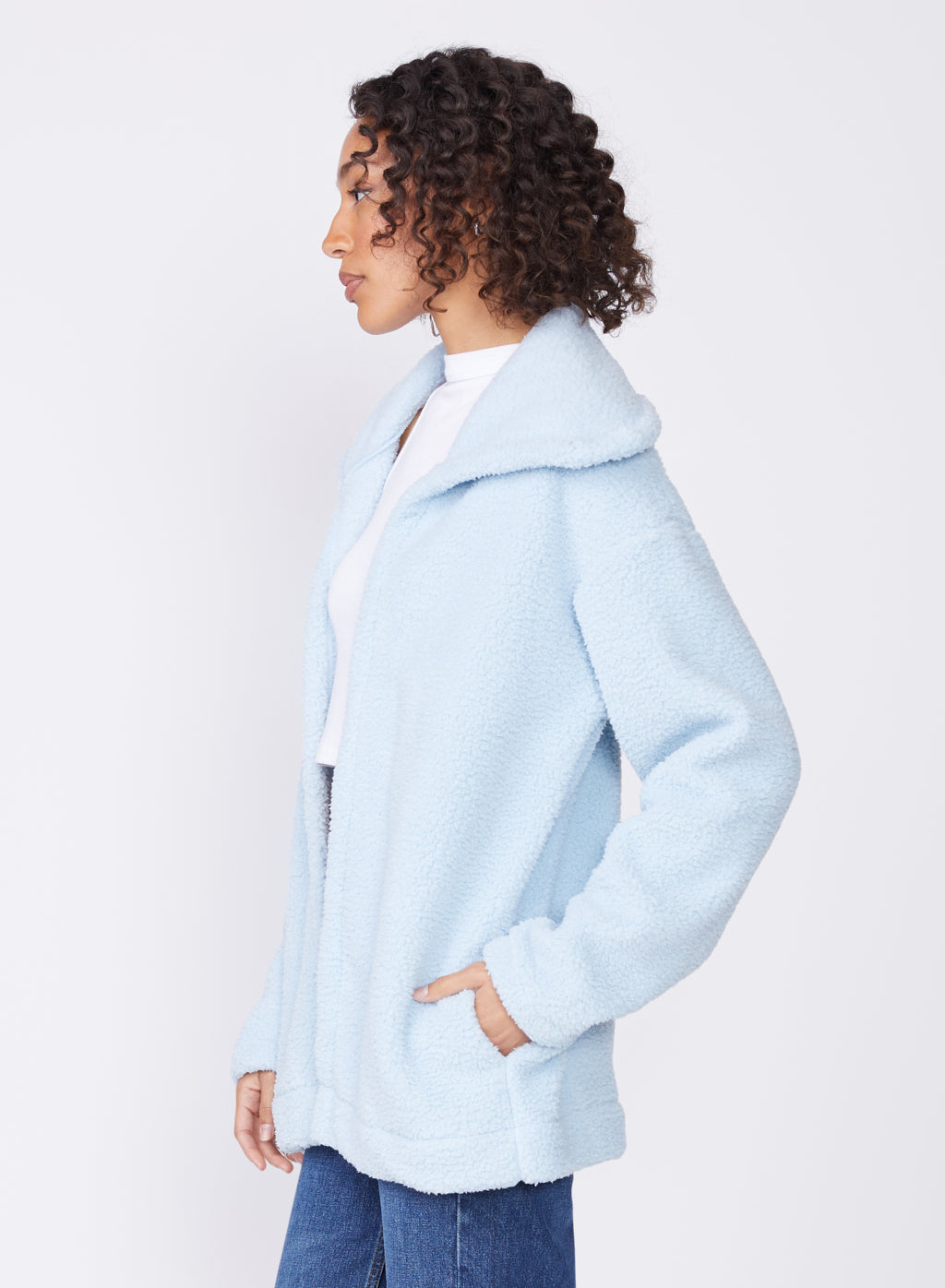 light blue oversized sherpa jacket