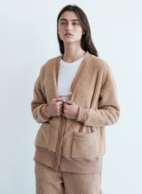 Double Faced Sherpa Oversized Cardigan in Teddy-front