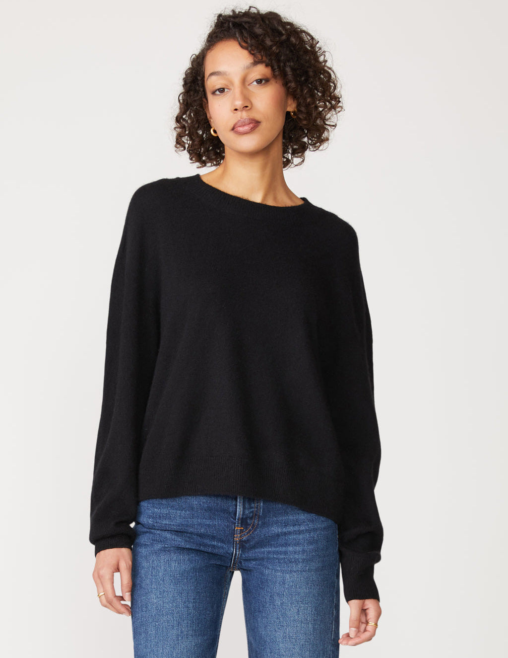 Brushed Cashmere Crew Sweater in Black