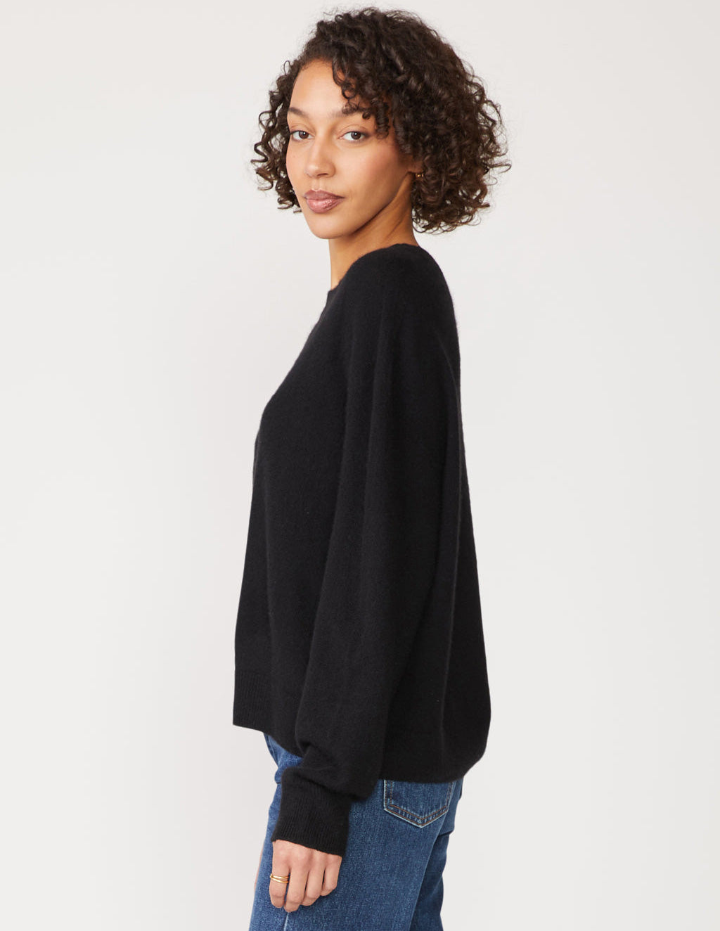 Brushed Cashmere Crew Sweater in Black