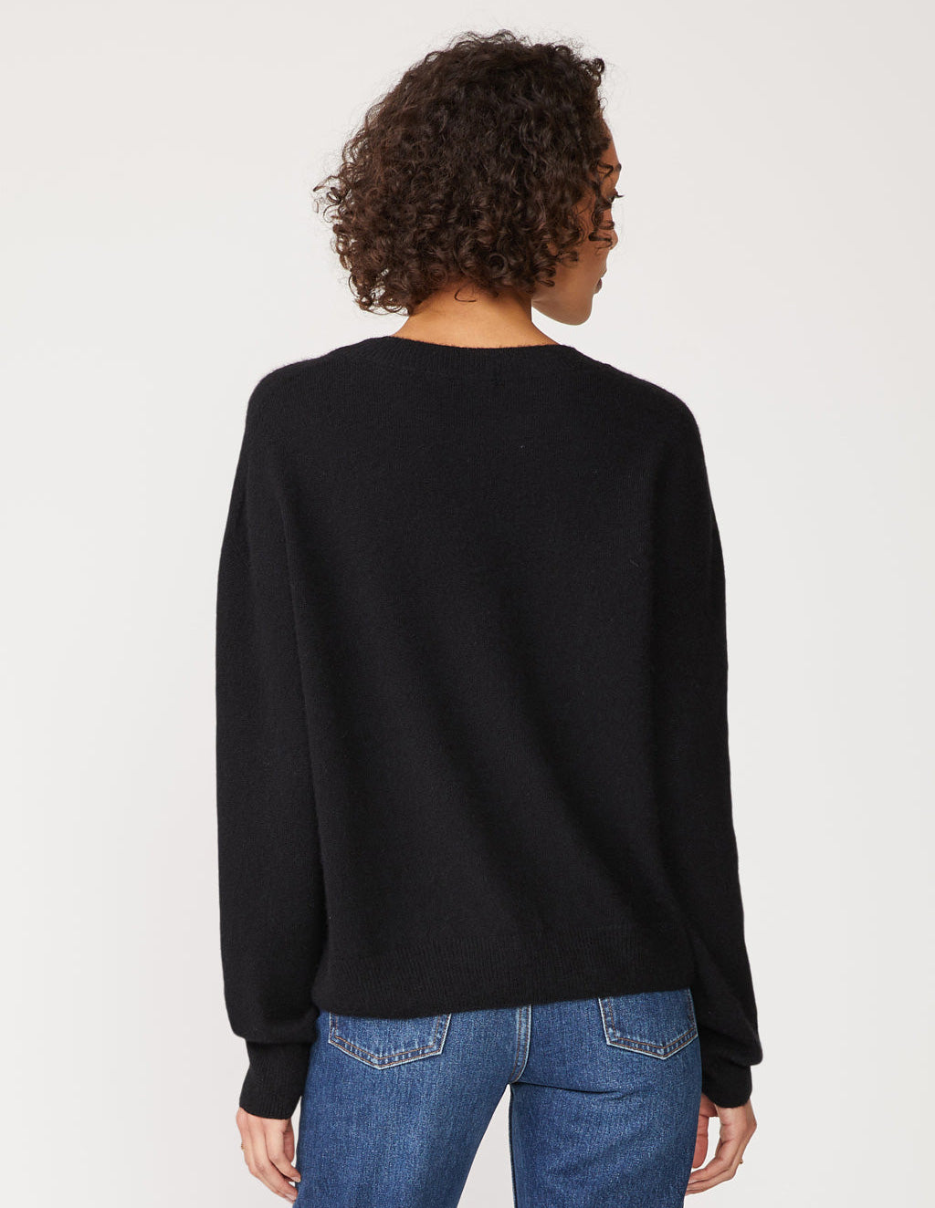 Brushed Cashmere Crew Sweater in Black