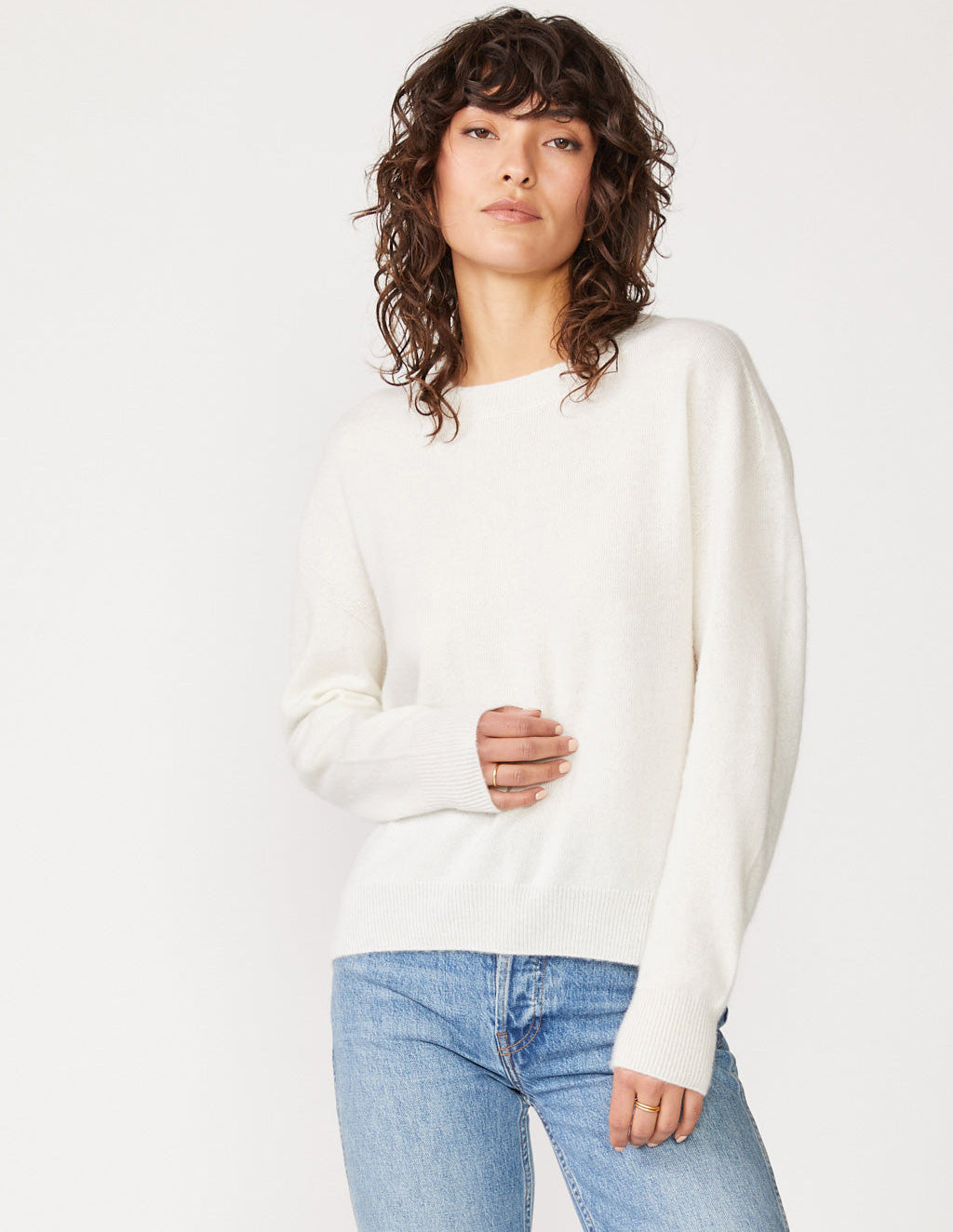 Brushed Cashmere Crew Sweater in Cream