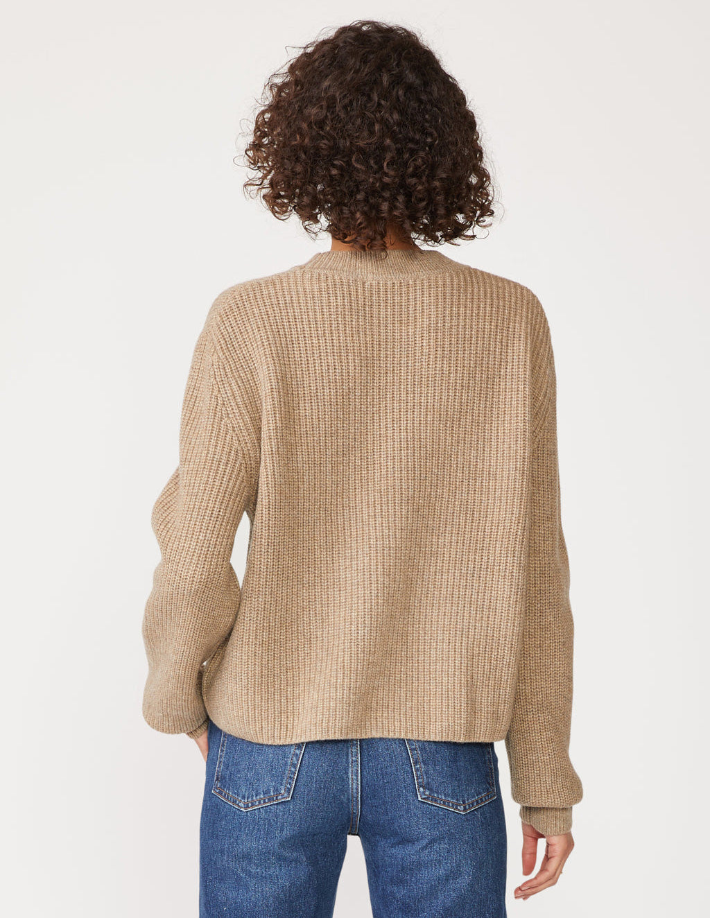 Ribbed Cashmere Tall Collar Sweater in Camel