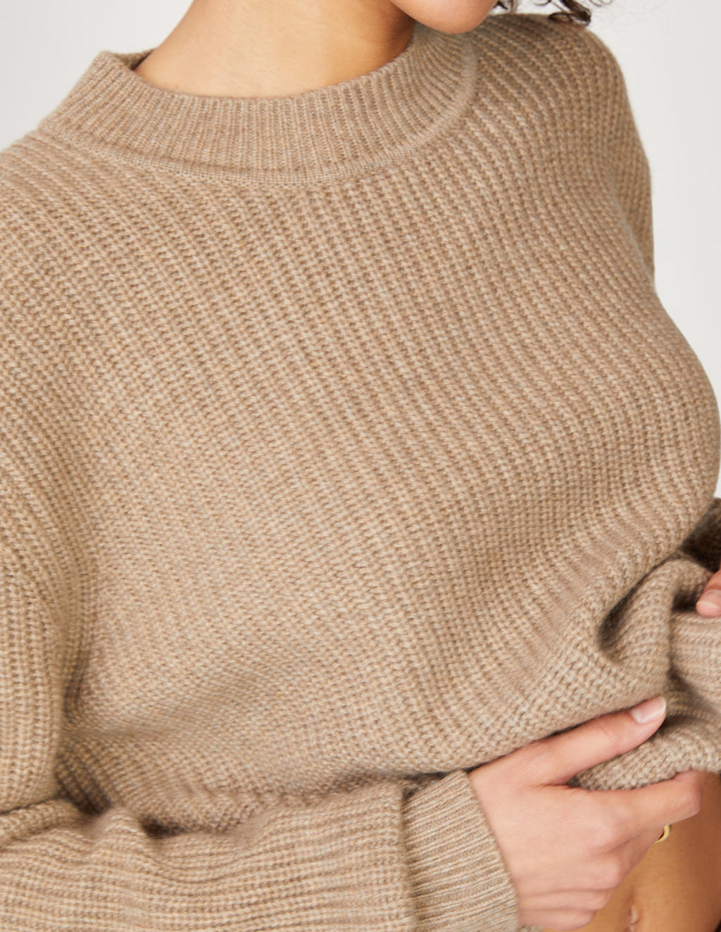 Ribbed Cashmere Tall Collar Sweater in Camel