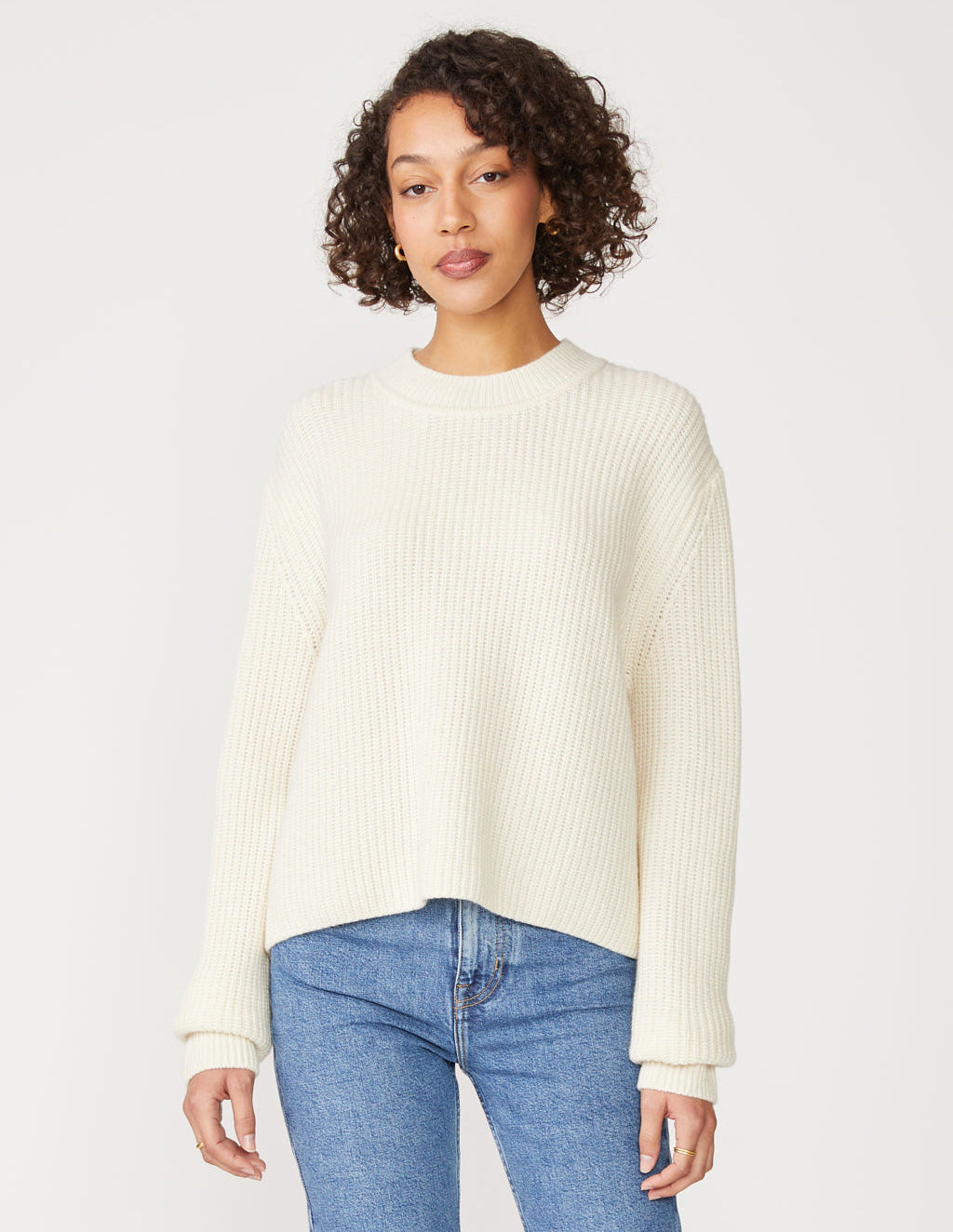 Ribbed Cashmere Tall Collar Sweater in Cream