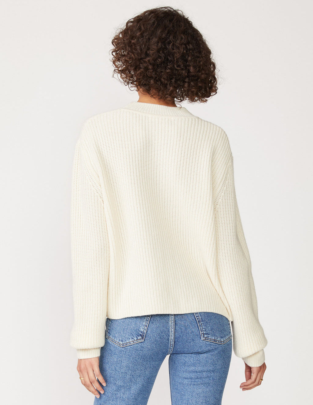 Ribbed Cashmere Tall Collar Sweater in Cream