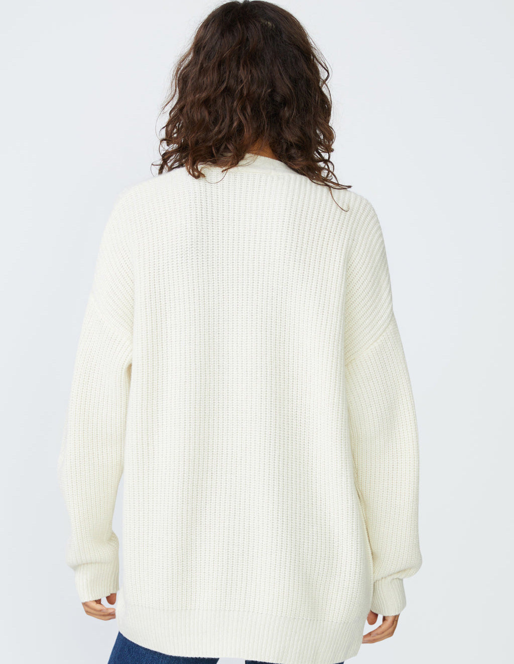 Ribbed Cashmere Oversized Cardigan Sweater in Cream