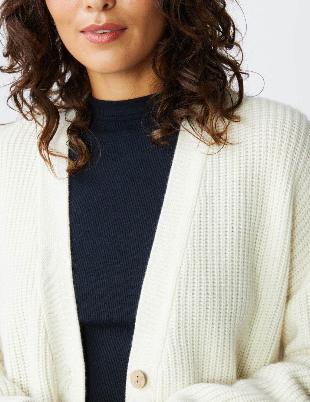 Ribbed Cashmere Oversized Cardigan Sweater in Cream