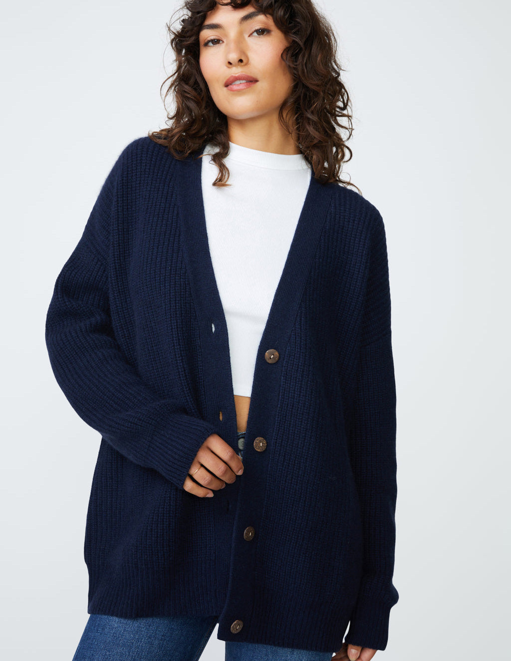 Ribbed Cashmere Oversized Cardigan Sweater in New Navy