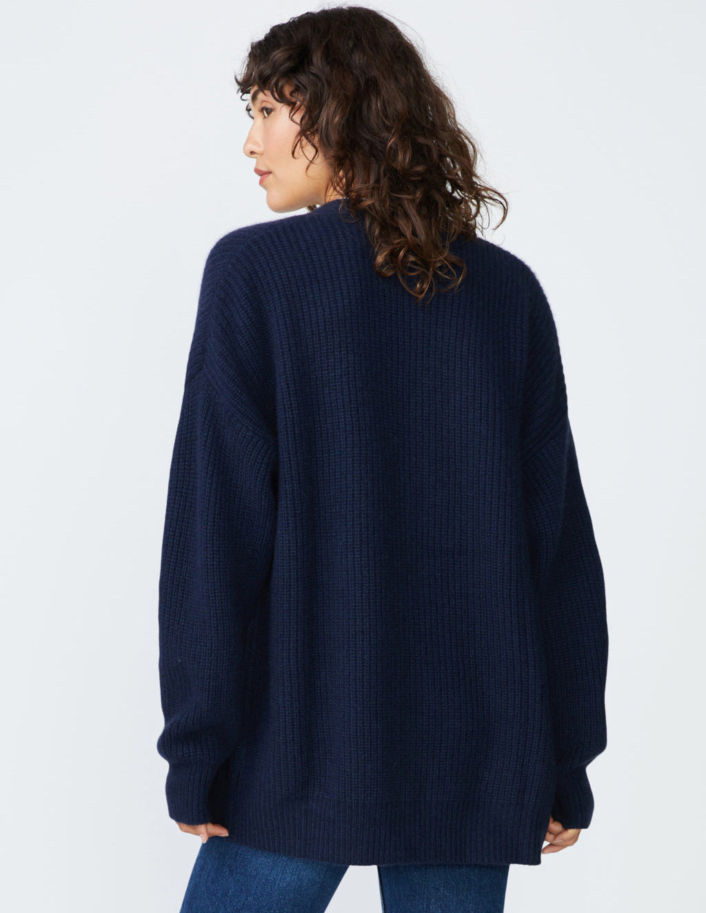 Ribbed Cashmere Oversized Cardigan Sweater in New Navy