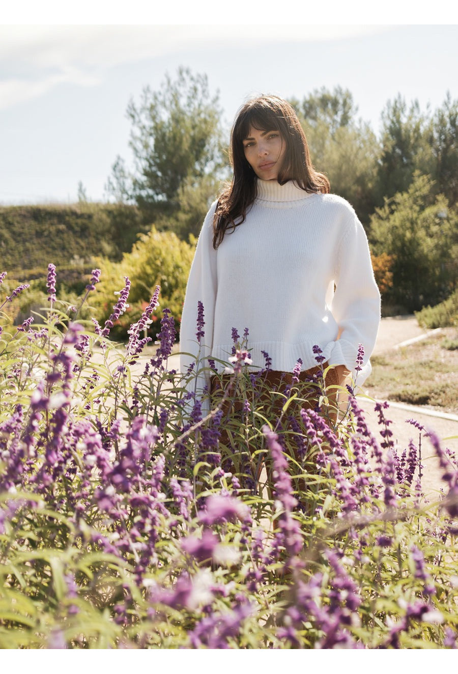 Cozy Cashmere Blend Turtleneck Sweater in Cream