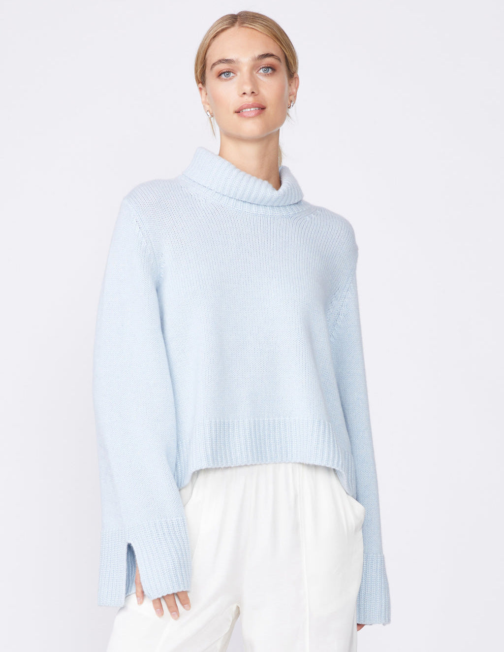 Cozy Cashmere Blend Turtleneck Sweater in Winter Sky