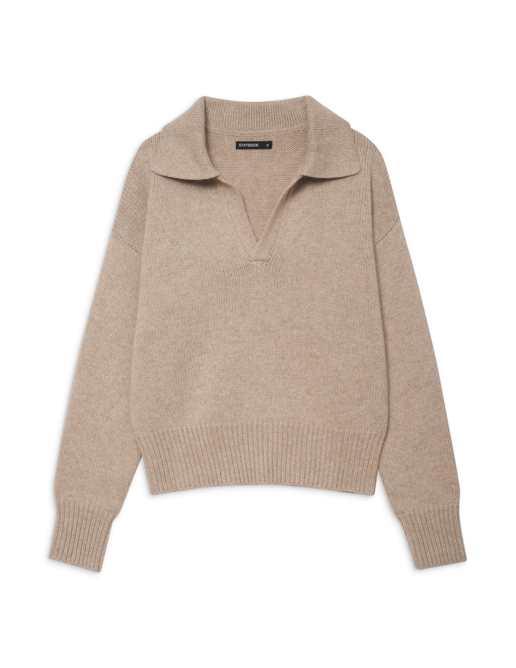 Cozy Cashmere Blend Johnny Collar Sweater in Camel