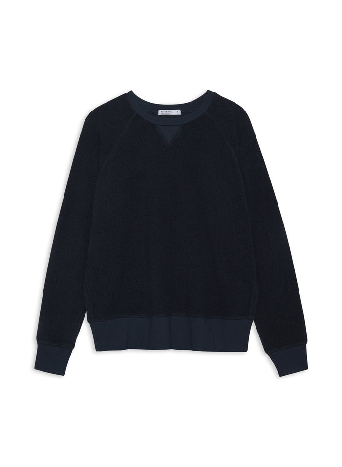 Sherpa Raglan Side Slit Sweatshirt in New Navy-front